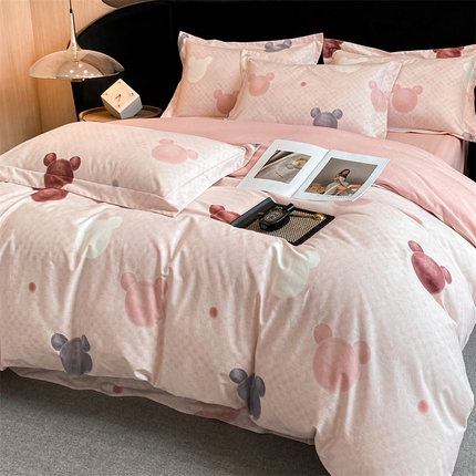 2024新保暖-秋冬加厚全棉磨毛活性印花系列四件套（礼盒包装） 妙妙屋-粉