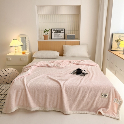 沐棉 2024新款牛奶绒菠萝格包边羊羔绒泰迪绒毛毯-静物图 浅粉色
