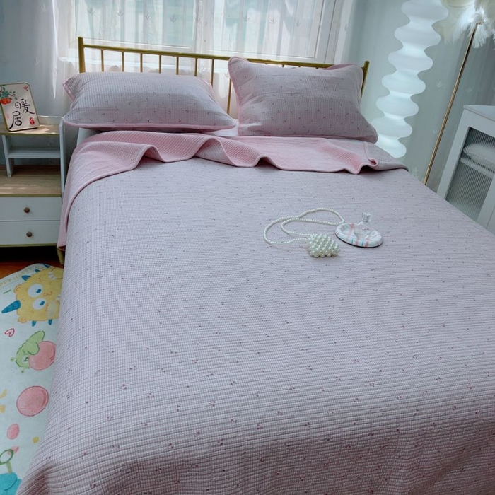 91家纺网 家纺一手货源 找家纺 2024新款棉加绒双面两用四季款床盖三件套 粉妆