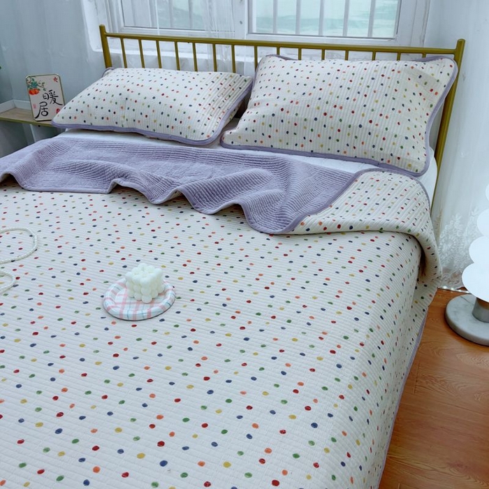 91家纺网 家纺一手货源 找家纺 2024新款棉加绒双面两用四季款床盖三件套 七彩乐园