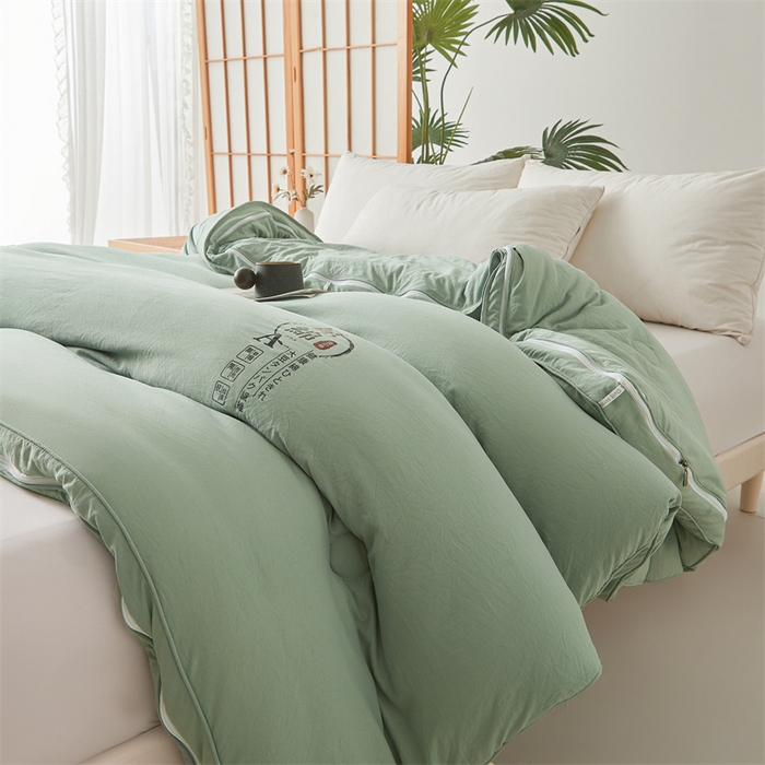 91家纺网 家纺一手货源 找家纺 创优家纺 2025新款原棉子母被双胎被春秋被冬被被子被芯二合一拉链款 原棉-松绿