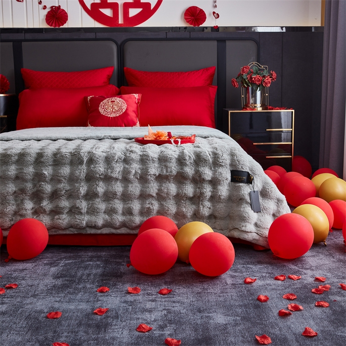 91家纺网 家纺一手货源 找家纺 2025新款仿皮草摩登艺术毛毯毯子子家用毛毛毯毯子四季盖毛毯毯子 艺术蓝灰