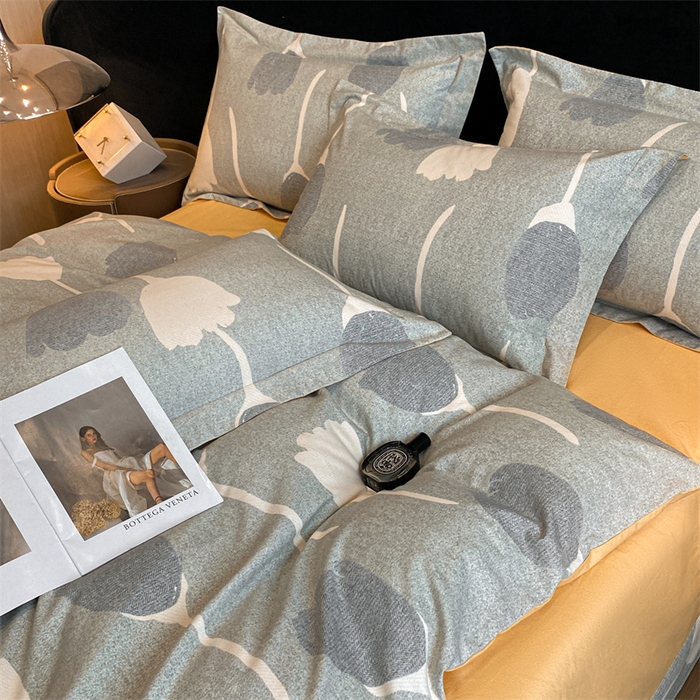 91家纺网 家纺一手货源 找家纺 2024新保暖-秋冬加厚全棉磨毛活性印花系列四件套（礼盒包装） 人间茶白-灰