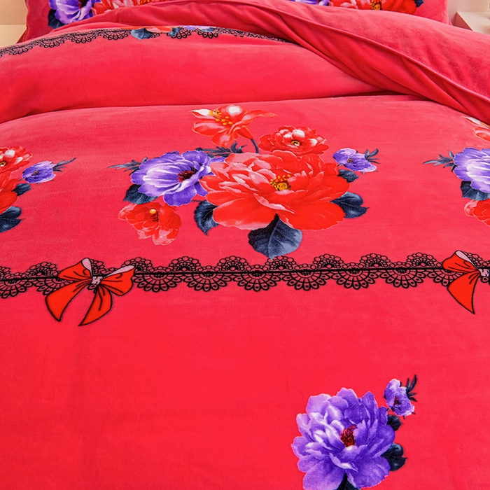 91家纺网 家纺一手货源 找家纺 绒品荟家纺 2025新款牛奶绒四件套 曼妙花语