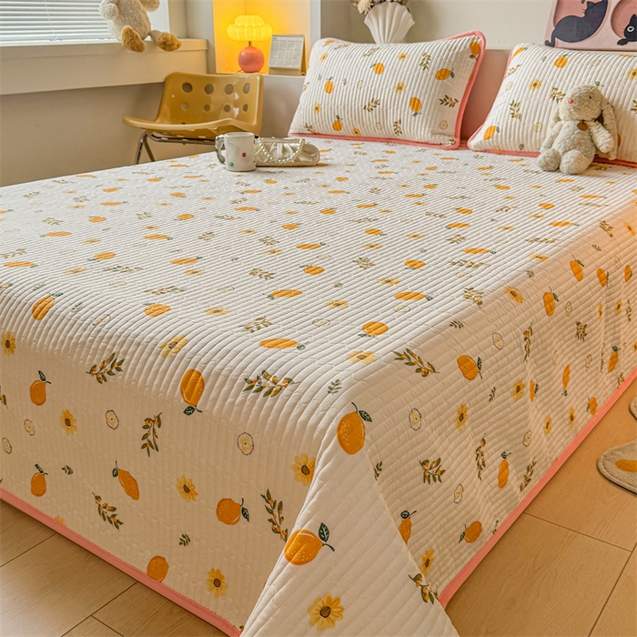 91家纺网 家纺一手货源 找家纺 2024新款全棉卡通印花宝宝绒双拼床盖床垫 心想事橙