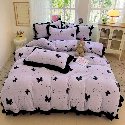 91家纺网 家纺一手货源 找家纺 迪梦姿家纺 2025新款牛奶绒印花韩版四件套 蝴蝶紫