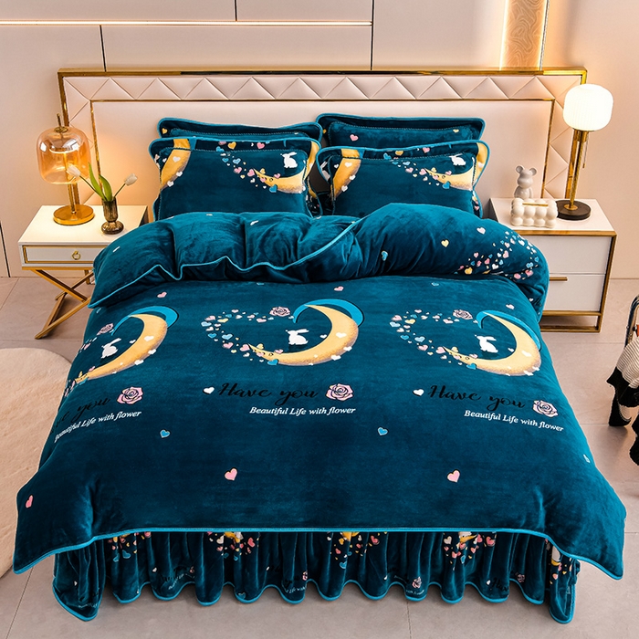 91家纺网 家纺一手货源 找家纺 绒品荟家纺 2025新款牛奶绒四件套 恋人港湾