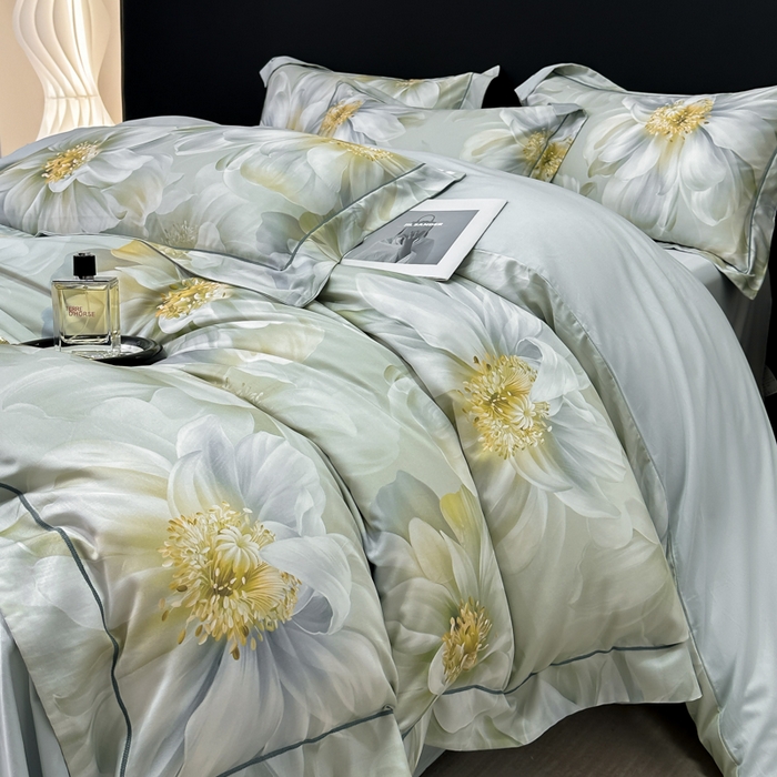 91家纺网 家纺一手货源 找家纺 舒慕 2025新款阳绒天丝棉磨毛数码印花缇芙绒四件套 一梦幽兰