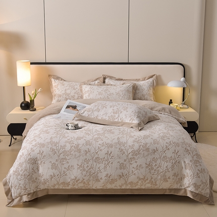 91家纺网 家纺一手货源 找家纺 迪梦姿家纺 2025新款立体雕花牛奶绒宽边四件套 花朝梦-咖色