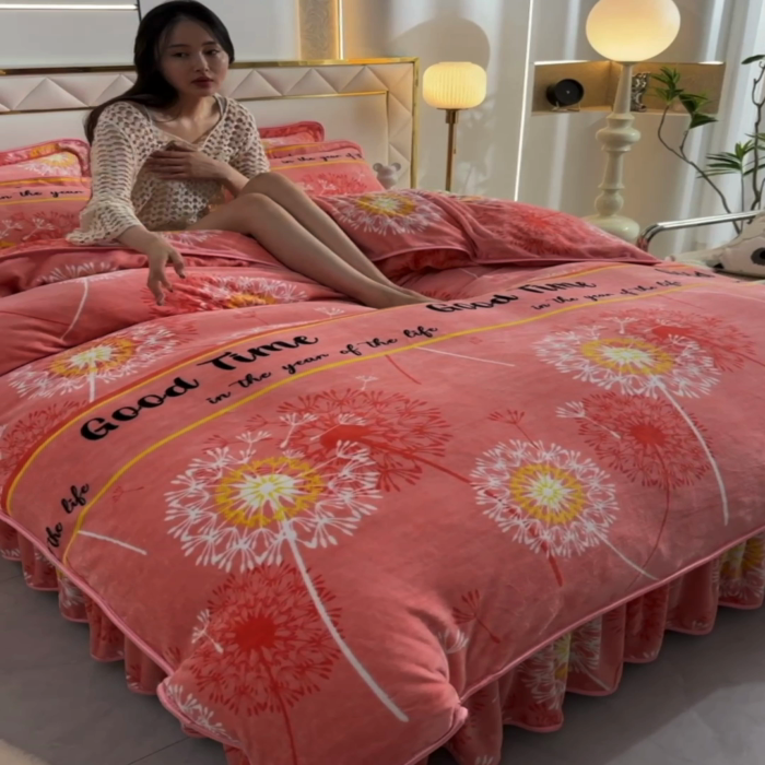 91家纺网 家纺一手货源 找家纺 绒品荟家纺 2025新款牛奶绒四件套 美好时光