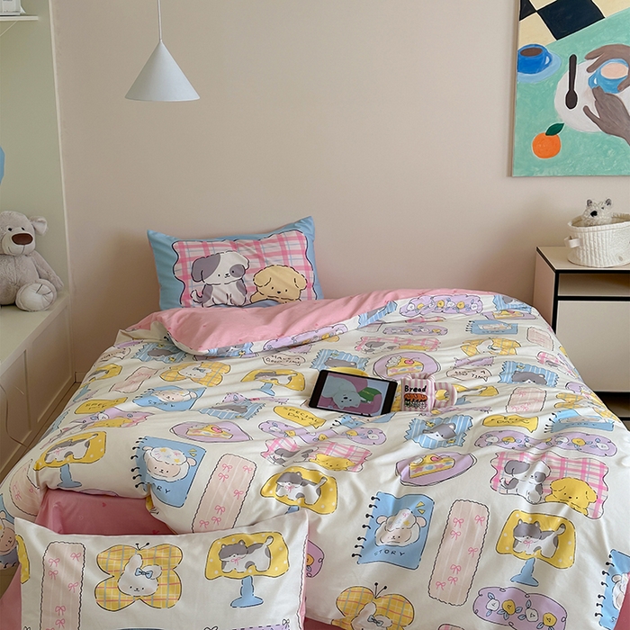 91家纺网 家纺一手货源 找家纺 2024新款40支13372全棉数码大版趣味系列四件套 绘画本