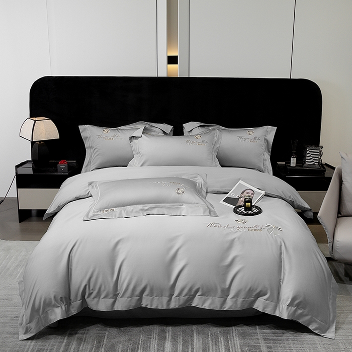 91家纺网 家纺一手货源 找家纺 绒博士 2024新款160支长绒棉四件套-巴黎之约 浅灰