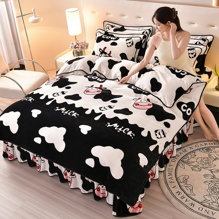 91家纺网 家纺一手货源 找家纺 绒品荟家纺 2025新款牛奶绒四件套 萌萌牛