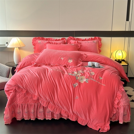 2024新品A类依恋宝宝绒韩版四件套 西瓜红