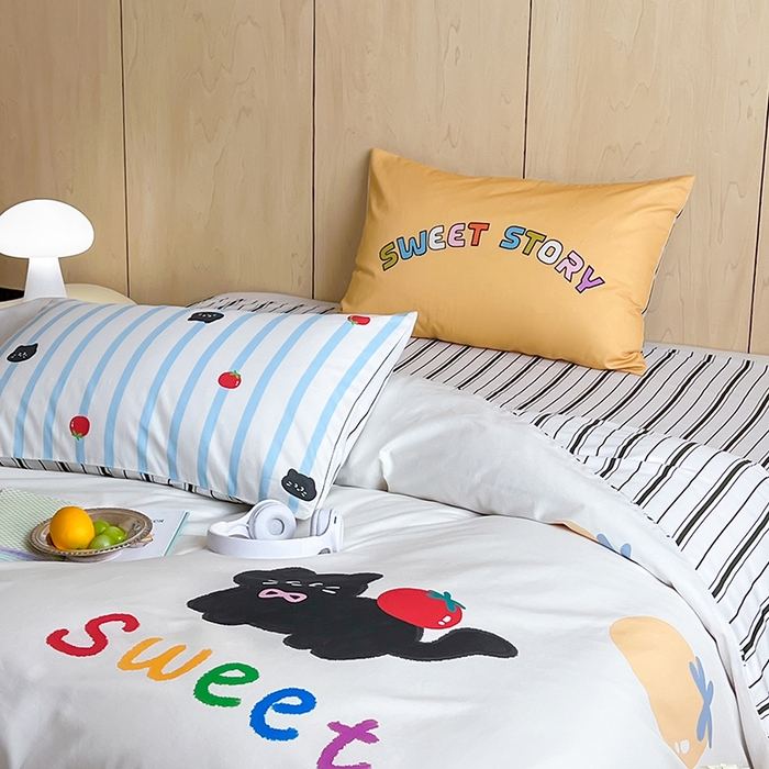 91家纺网 家纺一手货源 找家纺 2024新款40S设计师款全棉大版趣味印花系列四件套 小番茄