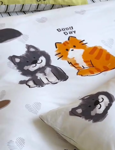 91家纺网 家纺一手货源 找家纺 2024新款40S设计师款全棉大版趣味印花系列四件套 美好生活