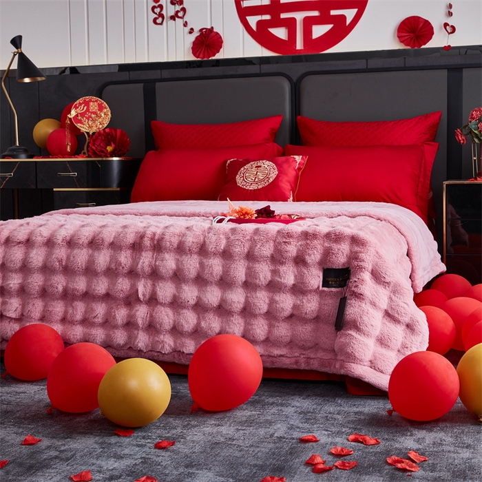 91家纺网 家纺一手货源 找家纺 2025新款仿皮草摩登艺术毛毯毯子子家用毛毛毯毯子四季盖毛毯毯子 艺术粉