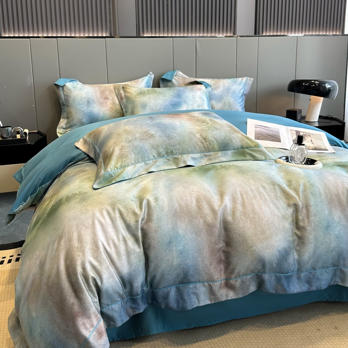 91家纺网 家纺一手货源 找家纺 舒慕 2025新款阳绒天丝棉磨毛数码印花缇芙绒四件套 迷雾