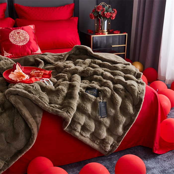 91家纺网 家纺一手货源 找家纺 2025新款仿皮草摩登艺术毛毯毯子子家用毛毛毯毯子四季盖毛毯毯子 艺术 茵绿