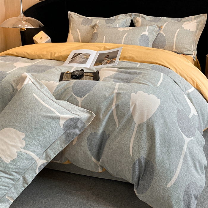 91家纺网 家纺一手货源 找家纺 2024新保暖-秋冬加厚全棉磨毛活性印花系列四件套（礼盒包装） 人间茶白-灰