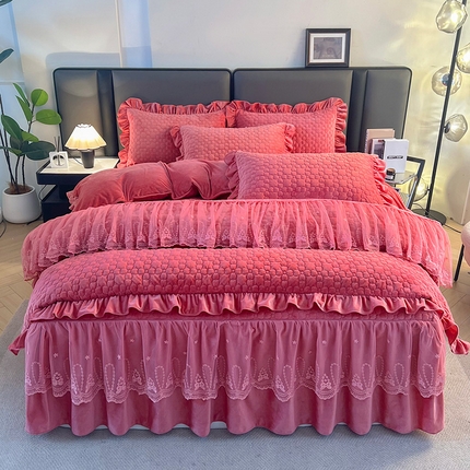 91家纺网 家纺一手货源 找家纺 （总）2024新款A类柔暖婴儿绒夹棉床裙四件套-倾世温柔