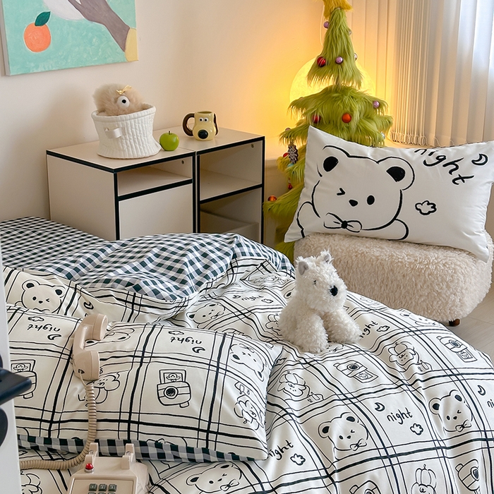 91家纺网 家纺一手货源 找家纺 2024新款40支13372全棉数码大版趣味系列四件套 俏皮小熊