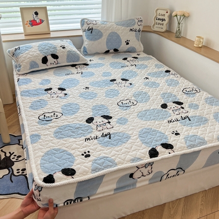 孩子王 2024新款印花牛奶绒薄款床垫加厚绒保暖床护垫床笠 床笠款-牛奶狗狗