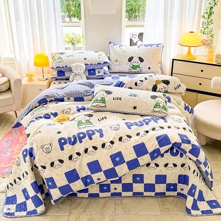 91家纺网 家纺一手货源 找家纺 （总）美达家纺 2025新款A类全棉夹棉洛丽塔系列双面全棉榻榻米床盖四件套