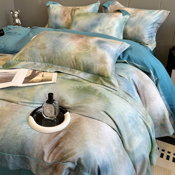 91家纺网 家纺一手货源 找家纺 舒慕 2025新款阳绒天丝棉磨毛数码印花缇芙绒四件套 迷雾