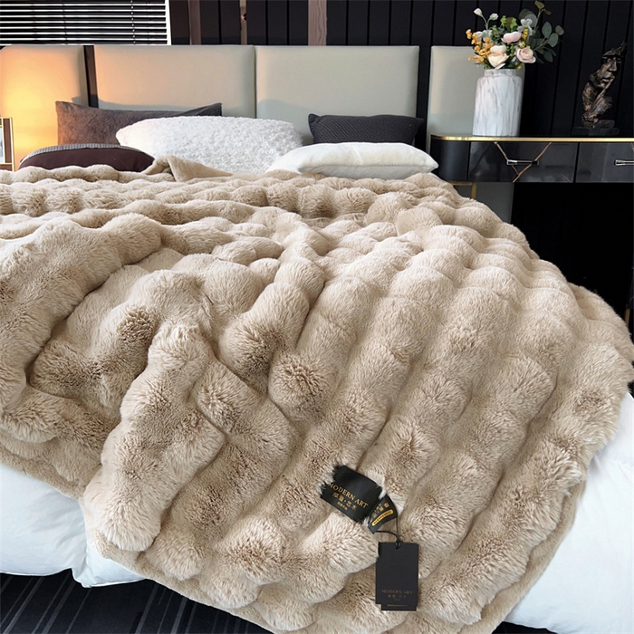 91家纺网 家纺一手货源 找家纺 2025新款仿皮草摩登艺术毛毯毯子子家用毛毛毯毯子四季盖毛毯毯子 艺术驼