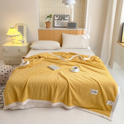 沐棉 2024新款牛奶绒菠萝格包边羊羔绒泰迪绒毛毯-静物图 柠檬黄