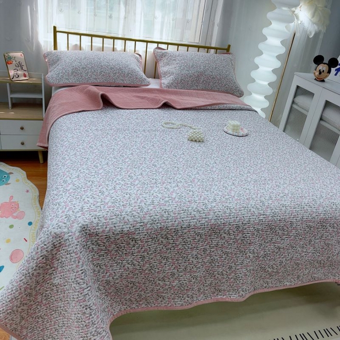 91家纺网 家纺一手货源 找家纺 2024新款棉加绒双面两用四季款床盖三件套 韩霜