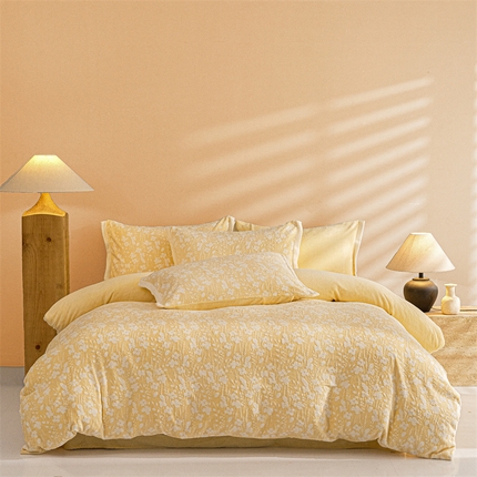 91家纺网 家纺一手货源 找家纺 2024新保暖-秋冬A类高端加厚牛奶绒雕花四件套系列 公主风-黄色