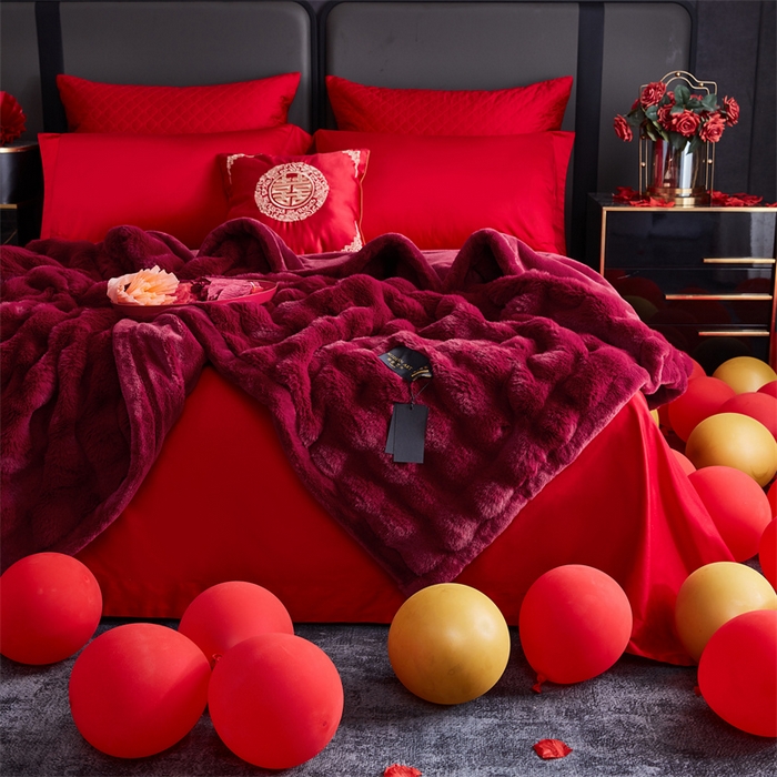 91家纺网 家纺一手货源 找家纺 2025新款仿皮草摩登艺术毛毯毯子子家用毛毛毯毯子四季盖毛毯毯子 艺术酒红