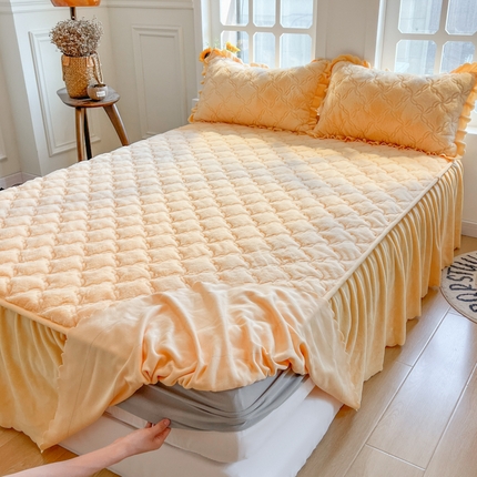 禧缘家纺（原梦想家） 2024新款兔兔绒夹棉床裙式床笠 兔兔绒黄色