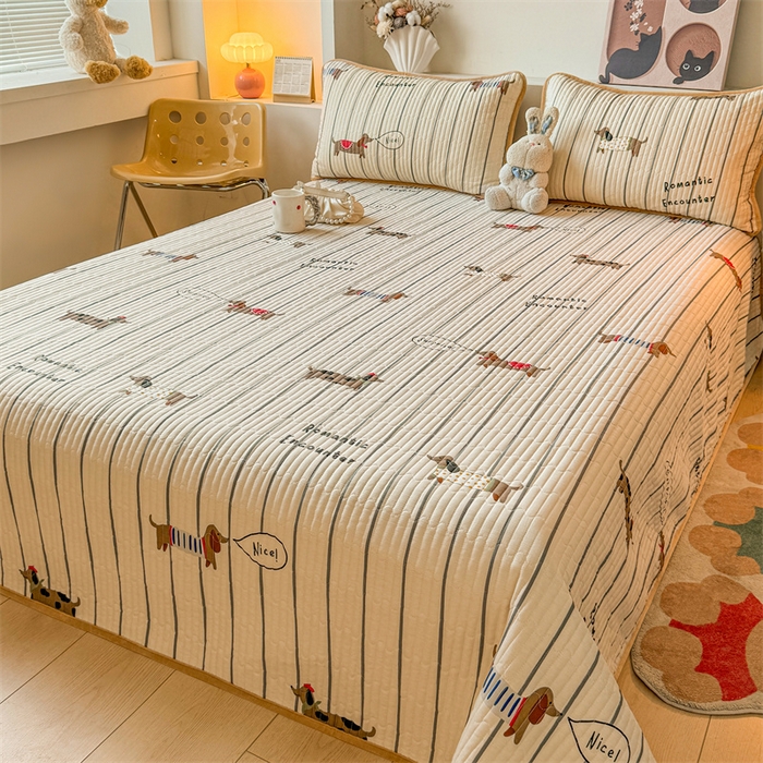 91家纺网 家纺一手货源 找家纺 2024新款全棉卡通印花宝宝绒双拼床盖床垫 宠物狗