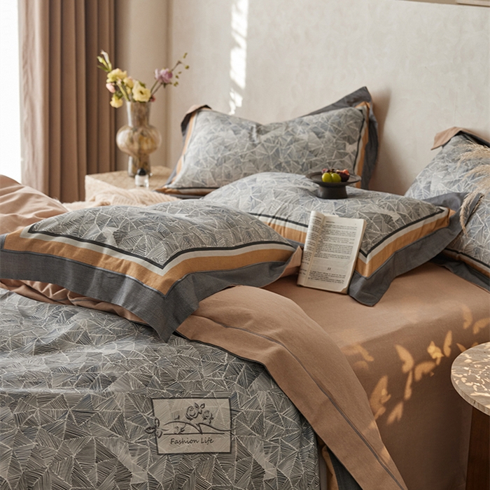 91家纺网 家纺一手货源 找家纺 2024新款全棉磨毛数码印花系列四件套 曼哈顿