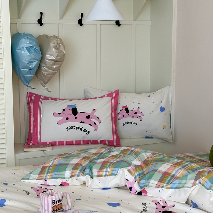 91家纺网 家纺一手货源 找家纺 2024新款40支13372全棉数码大版趣味系列四件套 跳跃狗狗