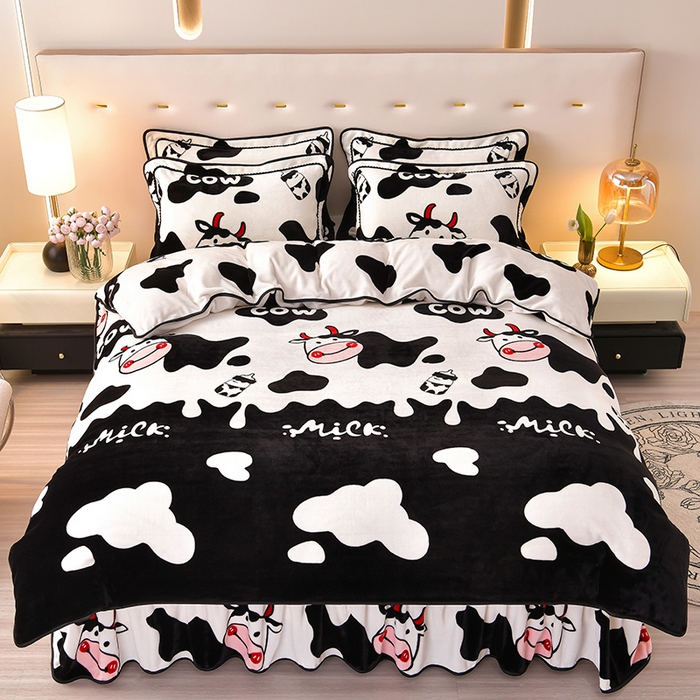 91家纺网 家纺一手货源 找家纺 绒品荟家纺 2025新款牛奶绒四件套 萌萌牛