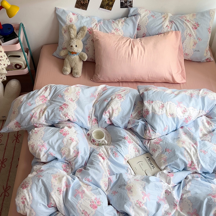 91家纺网 家纺一手货源 找家纺 星巴k家纺 2024新款A类超柔水洗棉印花四件套 半夏