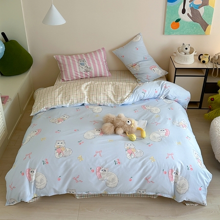 2024新款40支13372全棉数码大版趣味系列四件套 猫小团