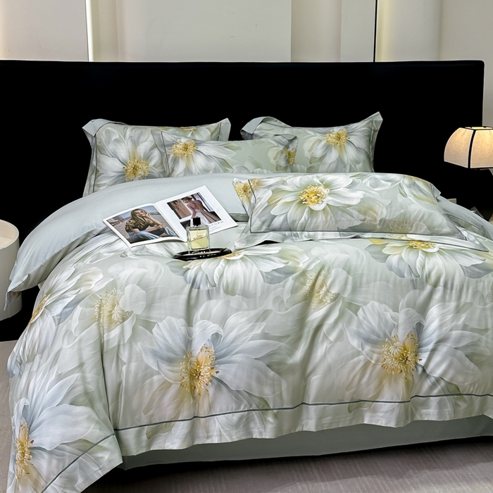 91家纺网 家纺一手货源 找家纺 舒慕 2025新款阳绒天丝棉磨毛数码印花缇芙绒四件套 一梦幽兰