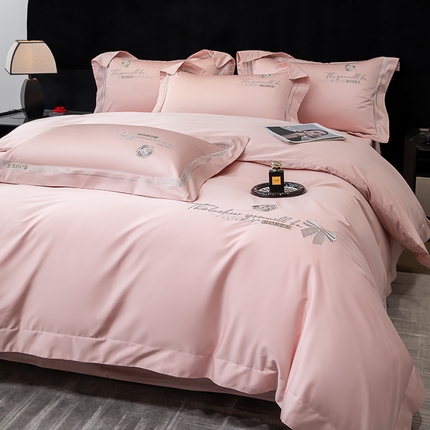 绒博士 2024新款160支长绒棉四件套-巴黎之约 露娜粉