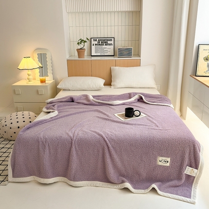 沐棉 2024新款牛奶绒菠萝格包边羊羔绒泰迪绒毛毯-静物图 星辰紫