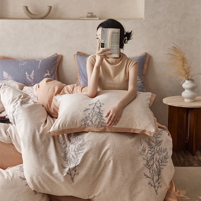 91家纺网 家纺一手货源 找家纺 2024新款全棉磨毛印花工艺款四件套 柔曼