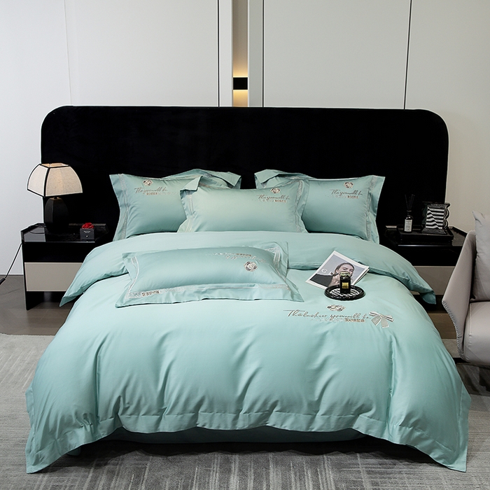 91家纺网 家纺一手货源 找家纺 绒博士 2024新款160支长绒棉四件套-巴黎之约 夏至绿