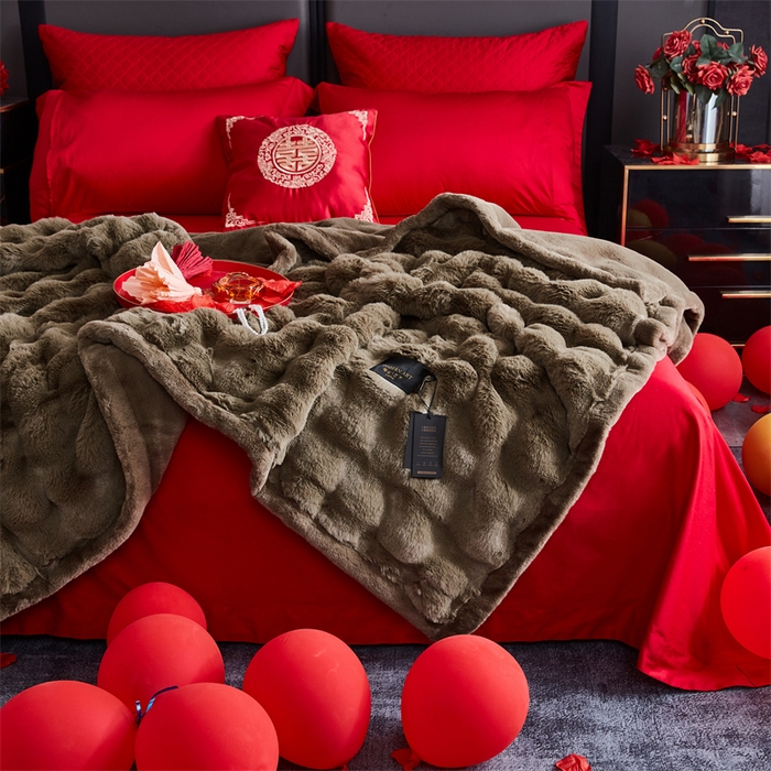 91家纺网 家纺一手货源 找家纺 2025新款仿皮草摩登艺术毛毯毯子子家用毛毛毯毯子四季盖毛毯毯子 艺术 茵绿