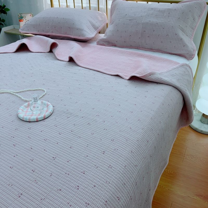 91家纺网 家纺一手货源 找家纺 2024新款棉加绒双面两用四季款床盖三件套 粉妆