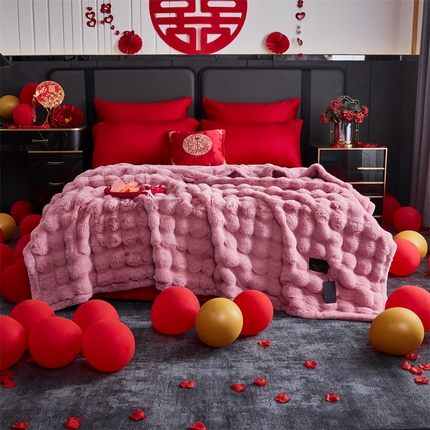 91家纺网 家纺一手货源 找家纺 2025新款仿皮草摩登艺术毛毯毯子子家用毛毛毯毯子四季盖毛毯毯子 艺术粉