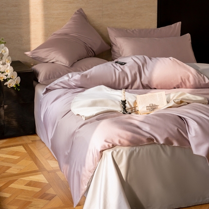 云栖家居 2024A类全棉纯色拼色四件套 梦幻紫-水银灰